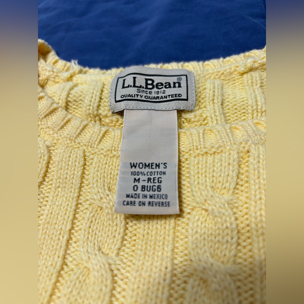 LL Bean vintage lemon yellow cable knit sweater, 100% cotton - Picture 2 of 5